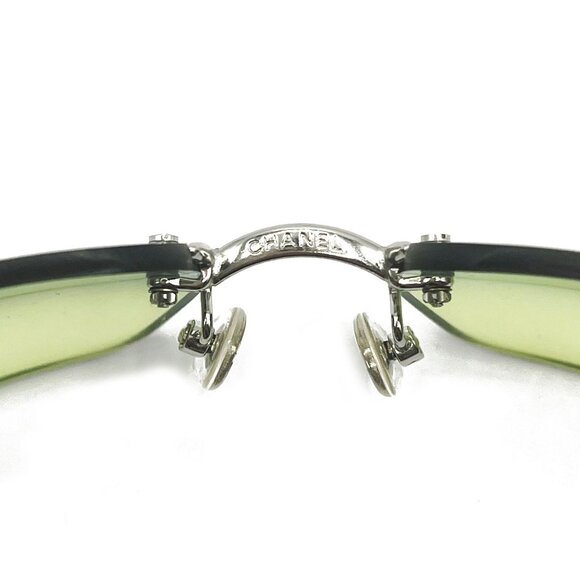 💚 RARE Chanel Vintage Sunglasses Rhinestone CC Logo Rimless Gradient Green Tint - Picture 7 of 11